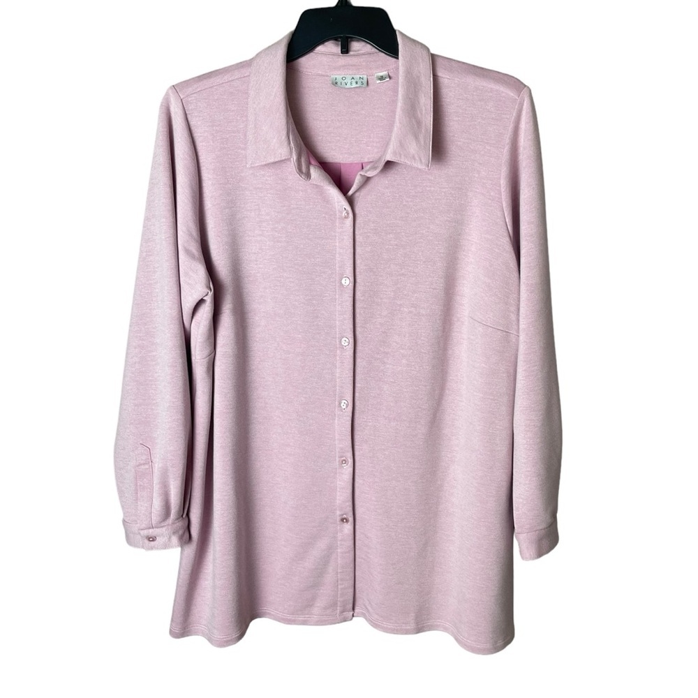 Joan Rivers Long Sleeve Button Up Shirt Top Pink 1X